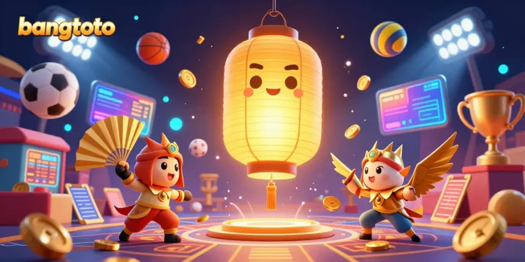 Experience the vibrant action at bangtoto casino with dynamic elements like glowing lanterns and sports betting themes.