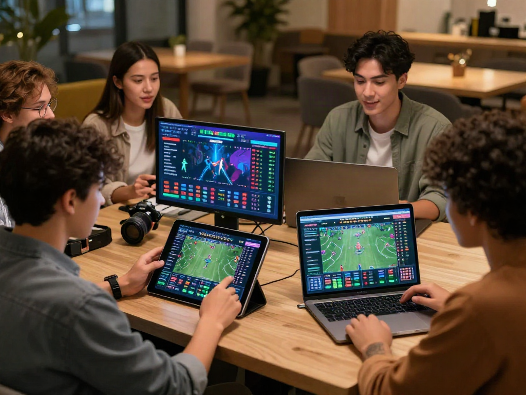 WWBOLA sports betting scene with engaged users analyzing game stats on devices.