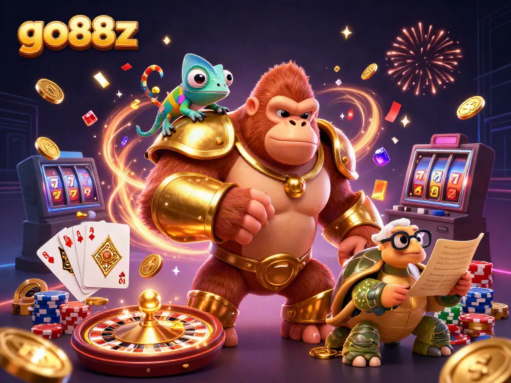 Experience the thrill of gambling with go88z in this vibrant casino-themed illustration.