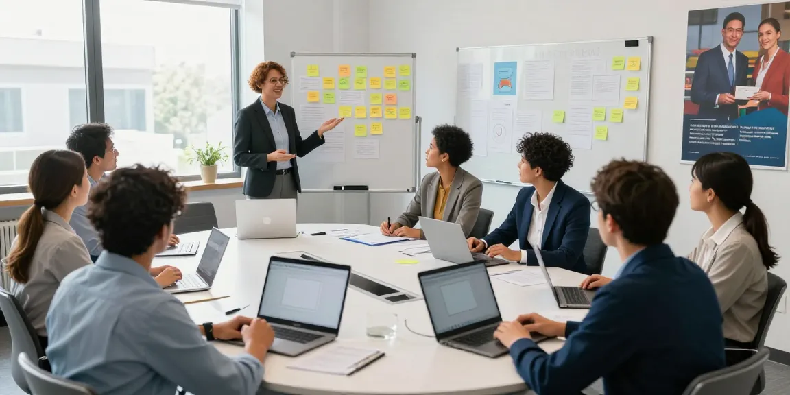 Team led by a leadership coach Connecticut collaborating in a modern training session