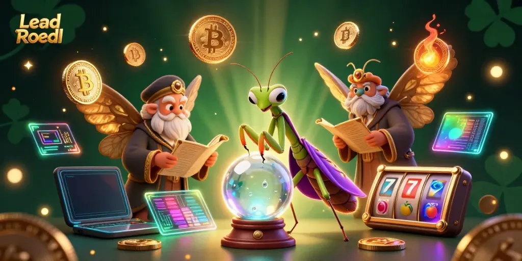 Engage with the mystical fortune-telling backdrop of Lead Roedl, showcasing 3D cartoon characters and slot elements.