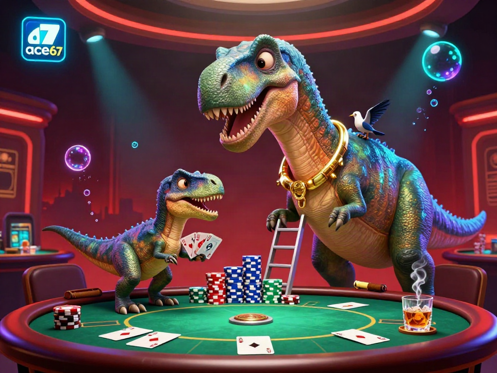 Experience the thrill of ace67 gaming with dynamic characters and vibrant poker action in a lively casino setting.