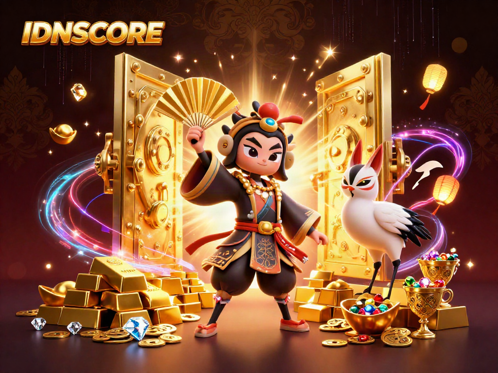 Experience the thrill of IDNSCORE with vibrant casino elements and dynamic 3D characters.