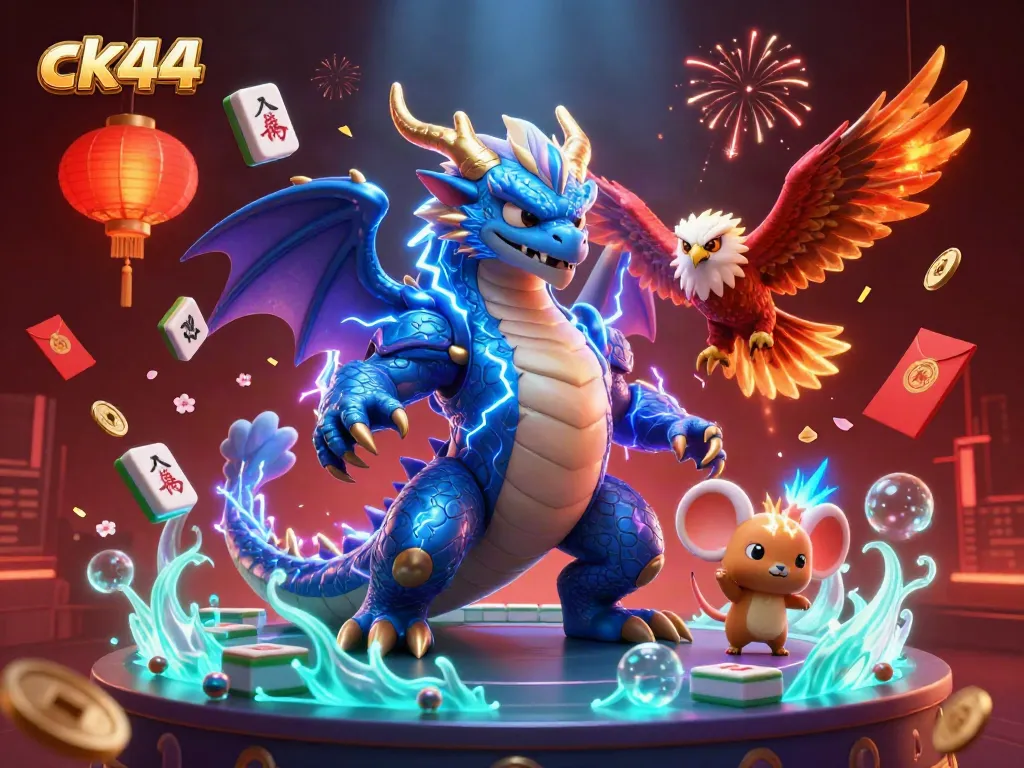Engage in thrilling gaming at ck44, featuring a vibrant 3D scene with dynamic characters and casino elements.