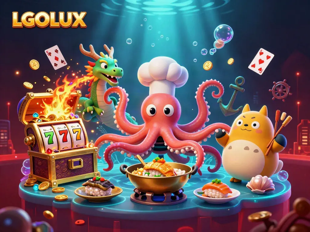Experience thrilling gameplay with LGOLUX, featuring vibrant 3D characters and exciting casino elements.
