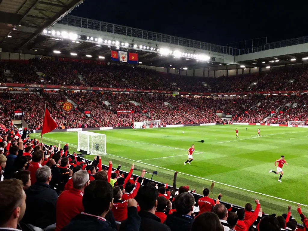 Manchester United vs Liverpool match day atmosphere with fans and players in action.