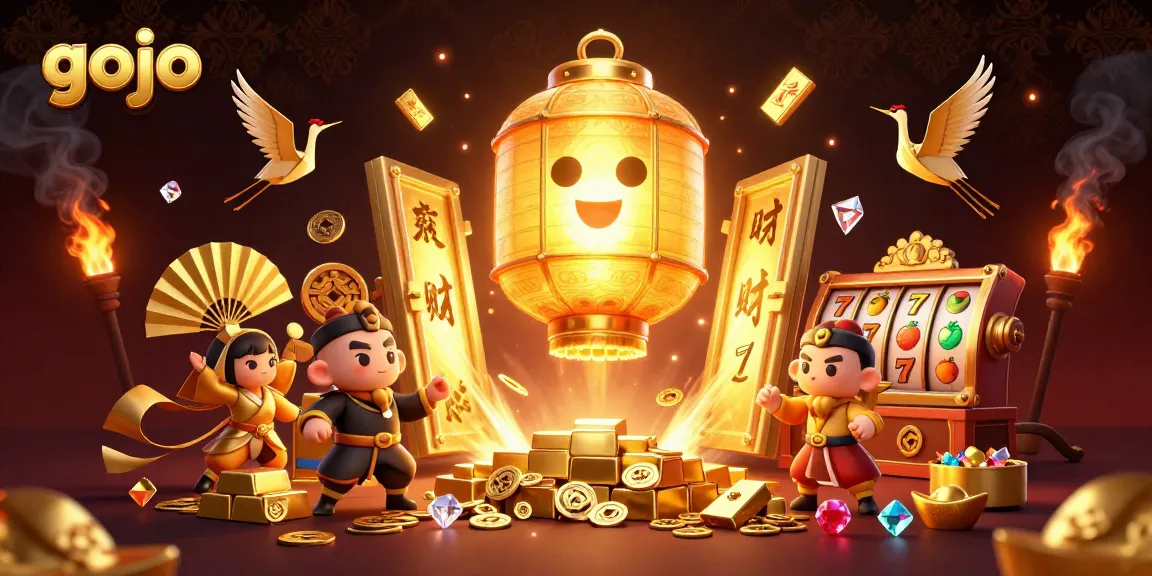 Engage in gambling with Gojo amidst an animated casino filled with gold and luck symbols.