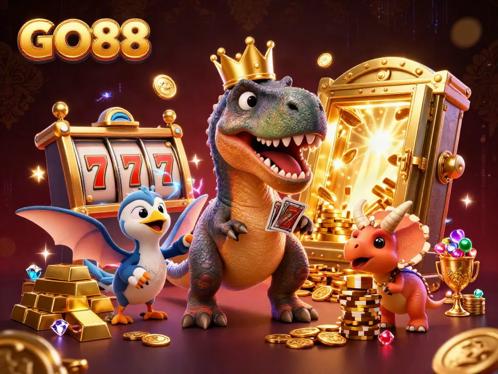 Experience thrilling gaming adventures at GO88 with vibrant characters and captivating slot elements.