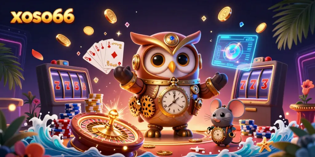 Engage in casino magic with xoso66 as the owl and mouse dominate a rich steampunk scene