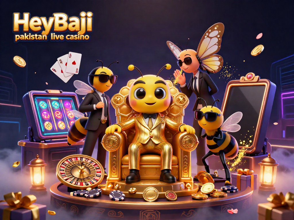 Experience excitement at HeyBaji pakistan live casino with a vibrant 3D scene featuring a mob boss and games.
