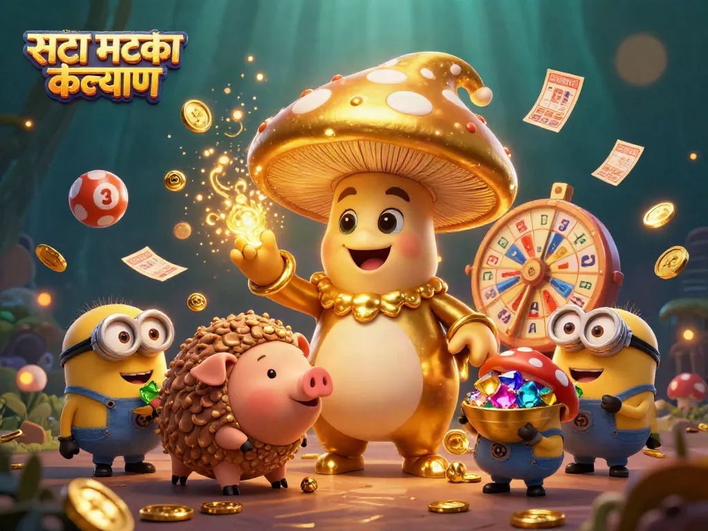 सट्टा मटका कल्याण के तहत लकी नंबरों के साथ सोने के घने मशरूम जादूगर और लॉटरियों का आकर्षक दृश्य