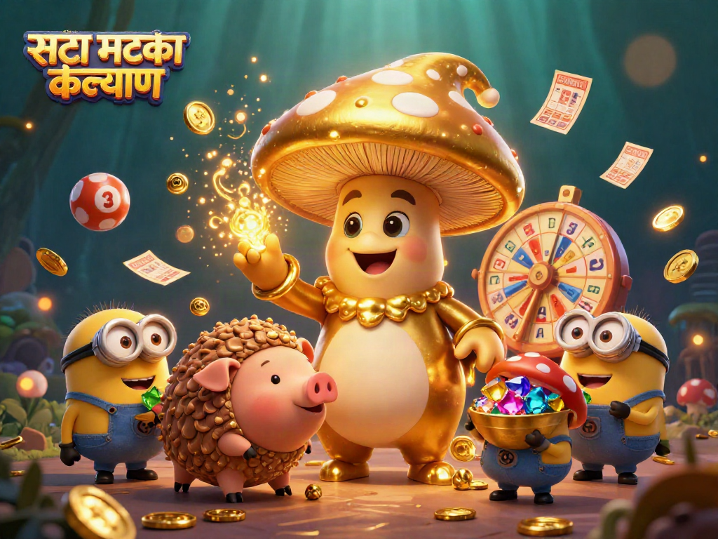 सट्टा मटका कल्याण के तहत लकी नंबरों के साथ सोने के घने मशरूम जादूगर और लॉटरियों का आकर्षक दृश्य