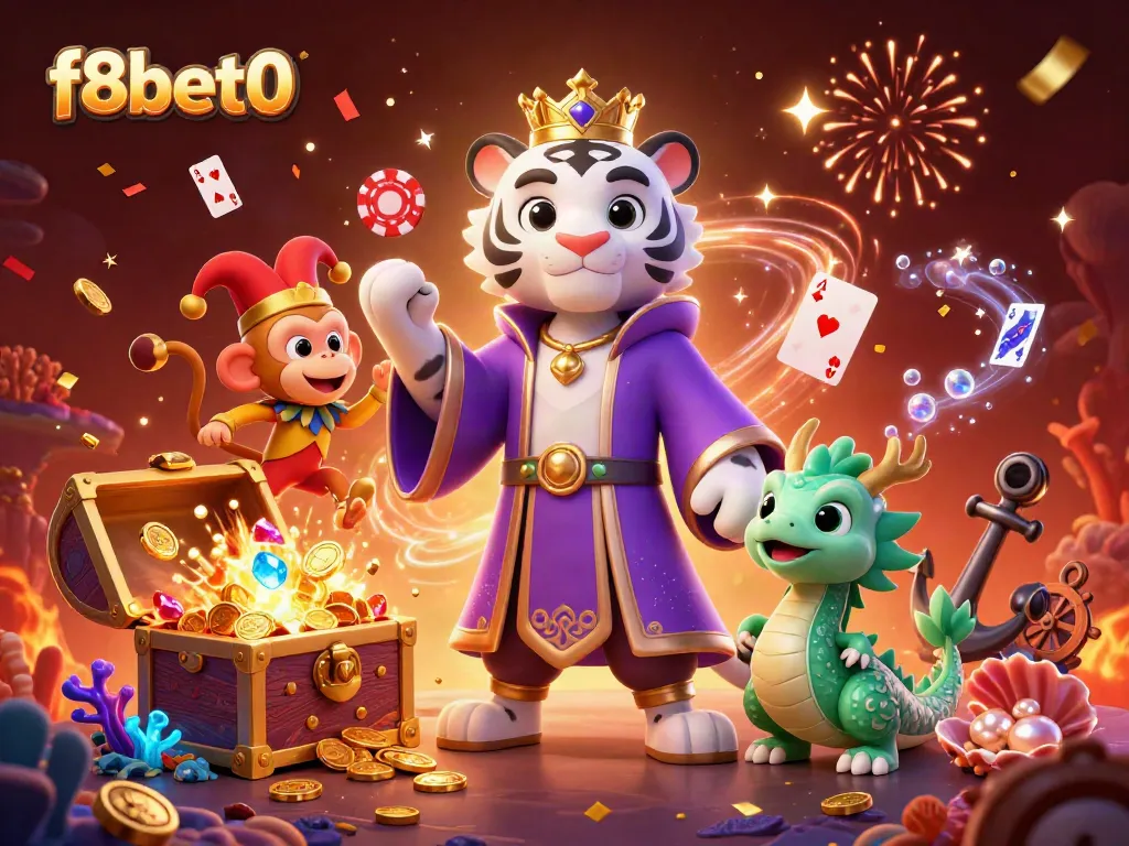 Engage with f8bet0's thrilling online gaming scene: a tiger, monkey, and dragon bursting with excitement.