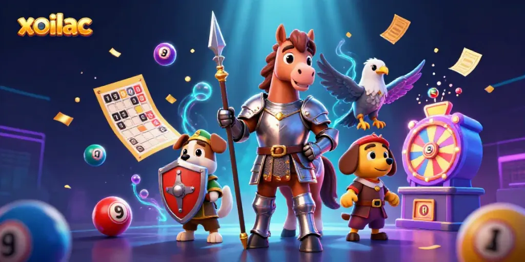 Experience high-quality live betting with xoilac as the knight battles for victory amidst vibrant gambling symbols.