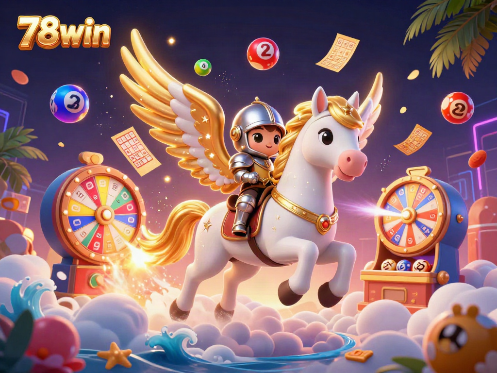 Engage in exciting gambling adventures with 78win featuring a magical scene with a celestial horse.