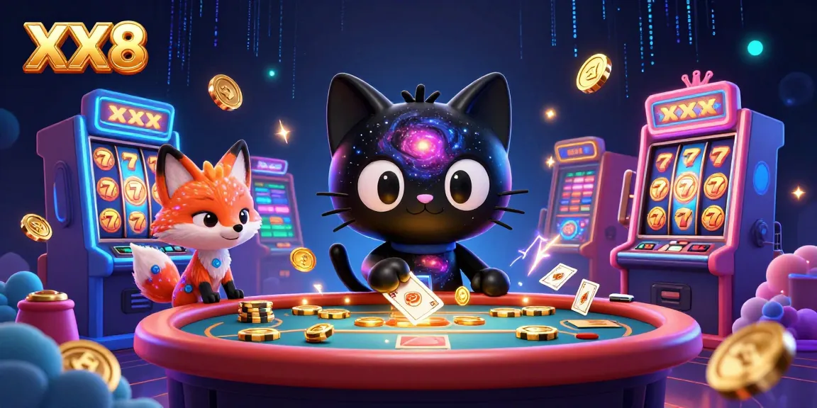 Experience the excitement of XX8 at a cosmic casino with swirling colors and winning slots.
