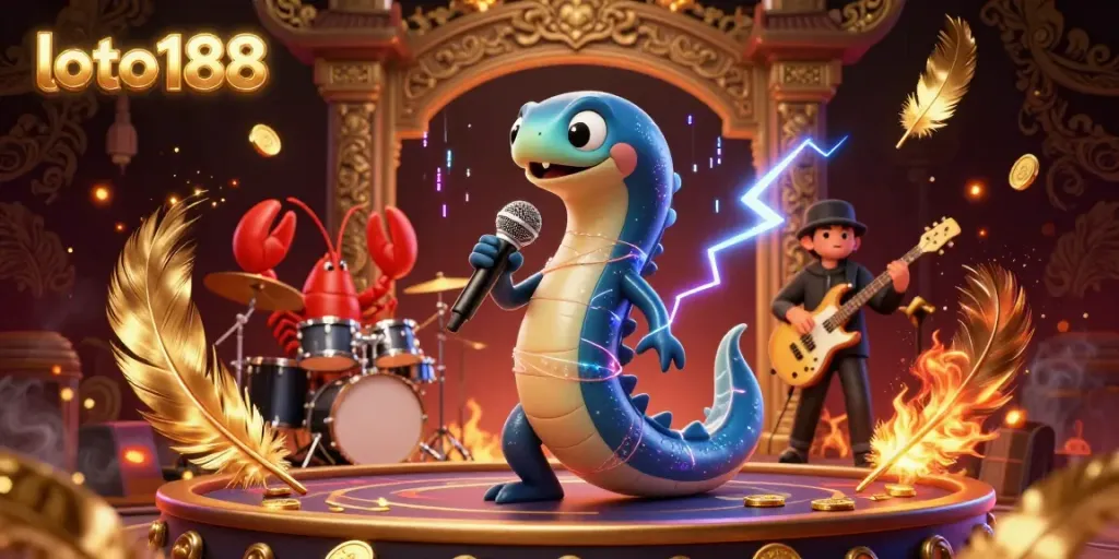 Experience the vibrant underwater casino stage with loto188's animated characters in a DJ performance.