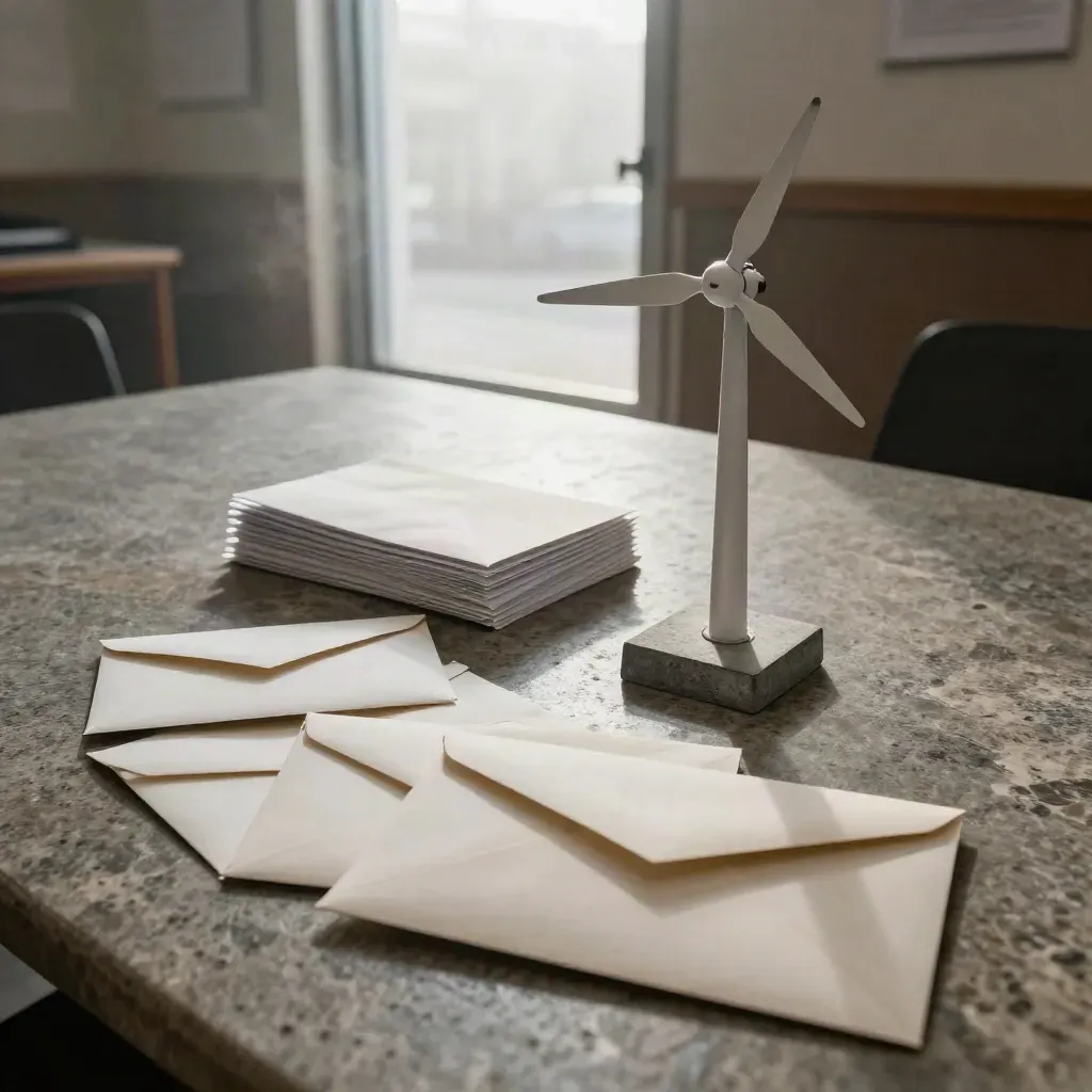 Support envelopes beside a turbine foundation model in a sunlit civic lobby