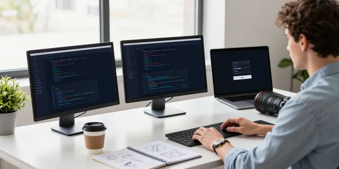 Developer working on APK projects in a modern tech workspace.
