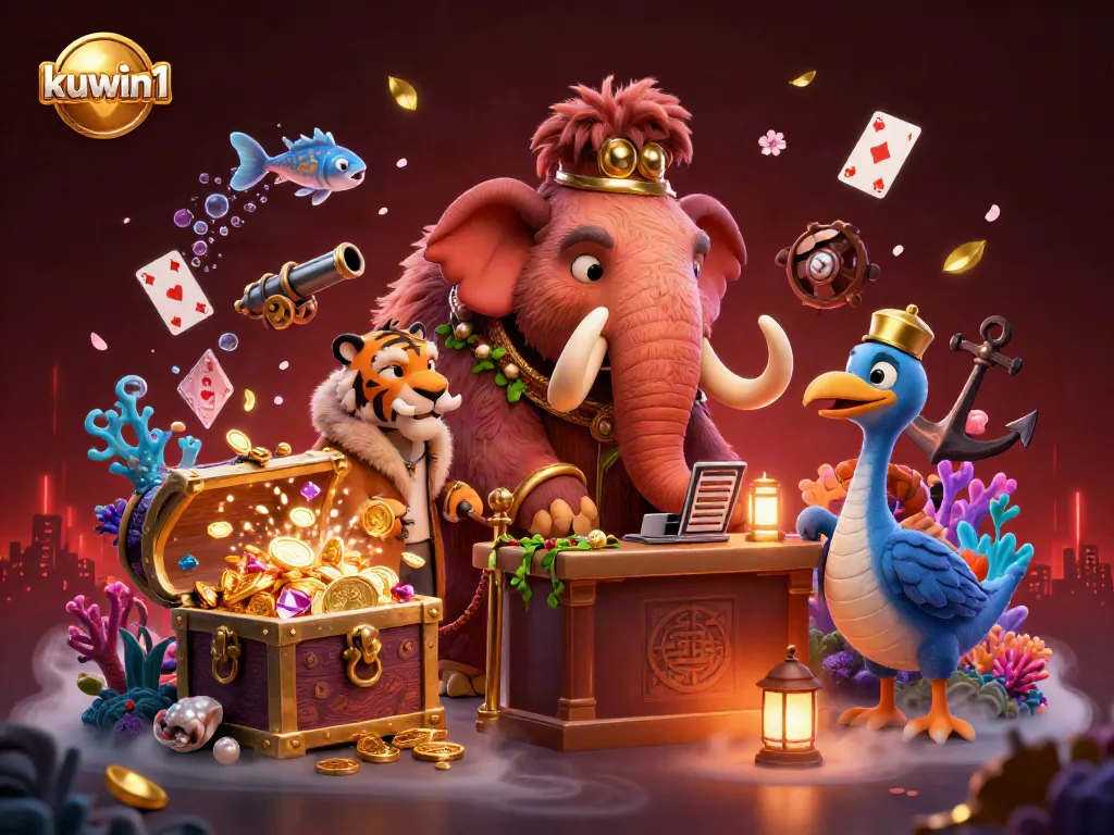 Engage with kuwin1 at the door with a bouncer mammoth, VIP saber-tooth, and dodo doorman in a vibrant casino setting.
