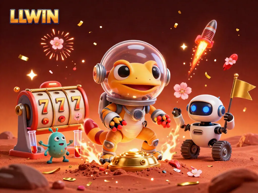 Experience LLWIN's vibrant Martian casino adventure with unique characters and dynamic elements.