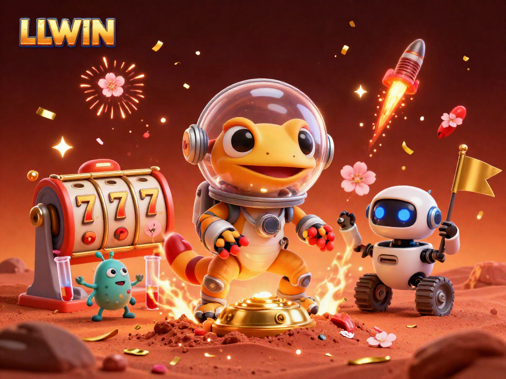 Experience LLWIN's vibrant Martian casino adventure with unique characters and dynamic elements.