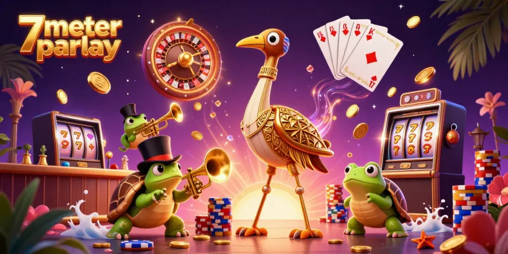 Experience 7meter parlay excitement with casino games, colorful characters, and dynamic elements.