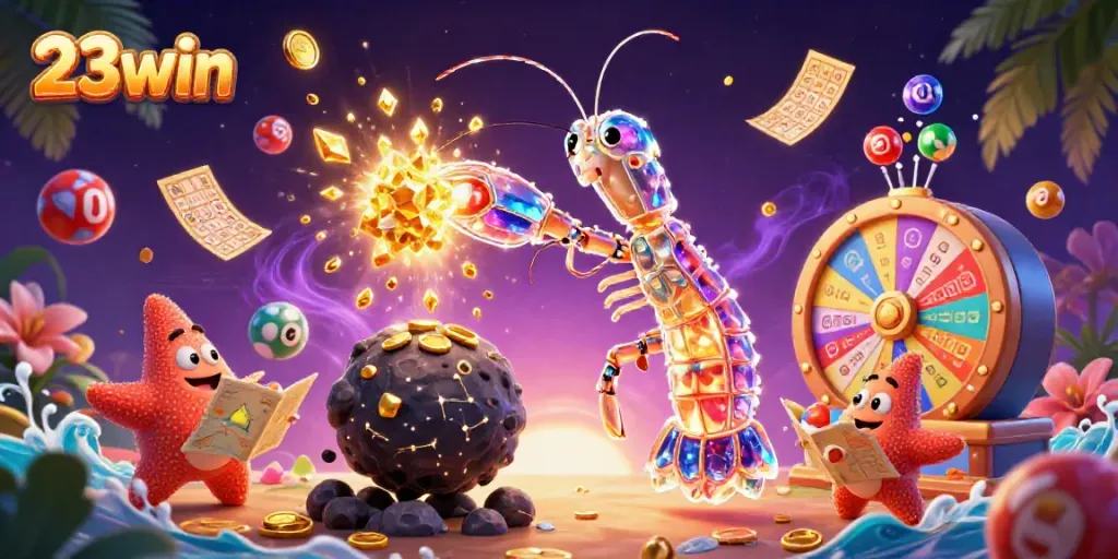 Engage with 23win's thrilling gambling scene showcasing a vibrant 3D illustration full of excitement.