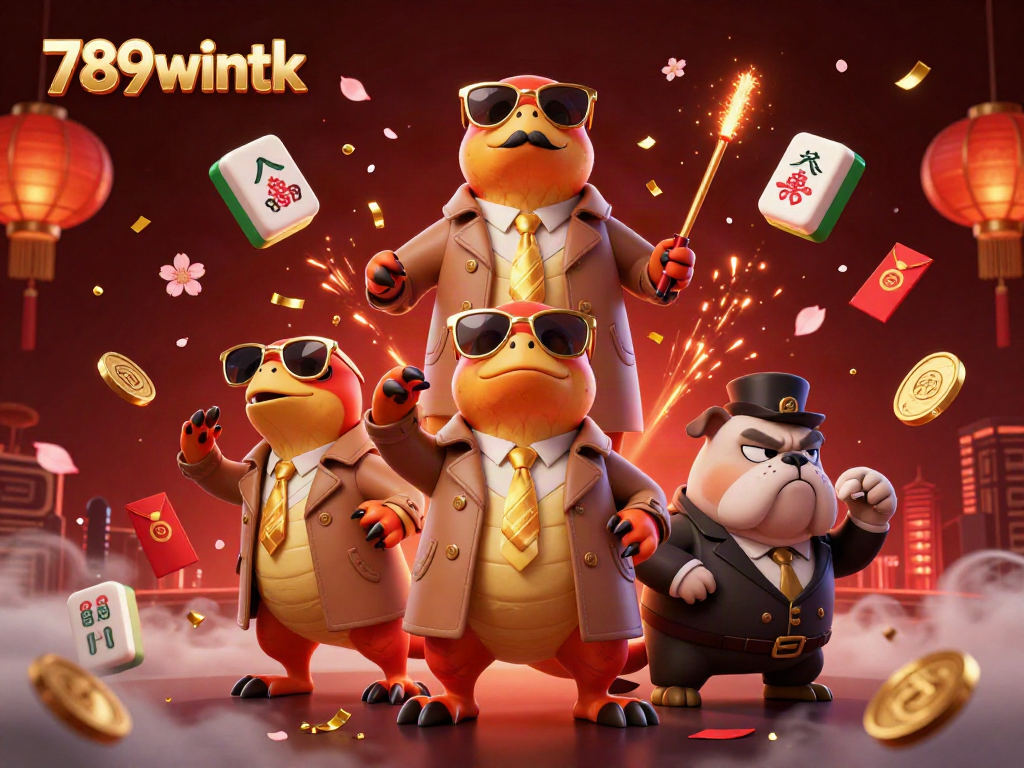 Experience the excitement of 789wintk as three raptors in disguise approach a casino lounge, surrounded by festive decorations.