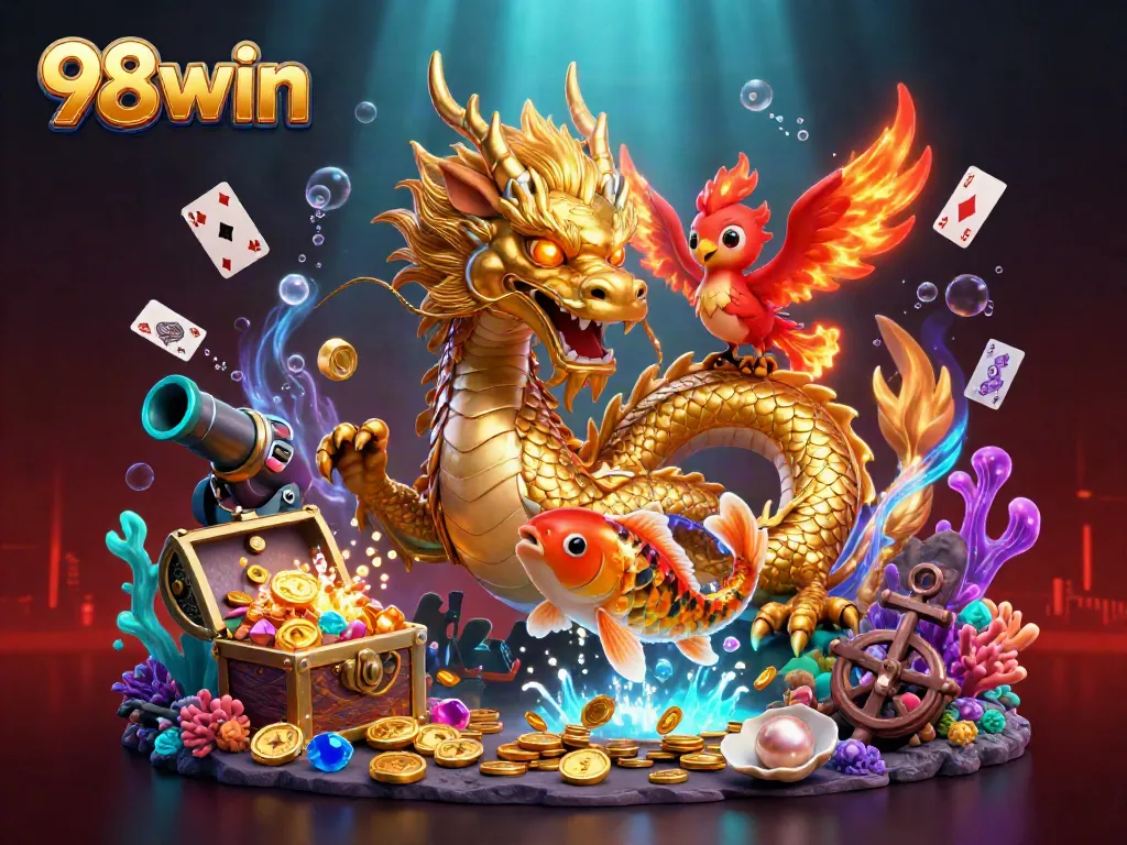 Experience thrilling gameplay with 98win alongside mythical creatures in a vibrant, dynamic underwater world.