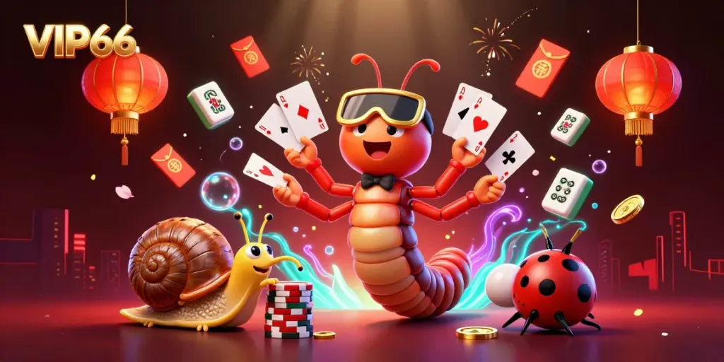 Experience VIP66's vibrant casino world with a 3D cartoon dealer and high-roller interactions.