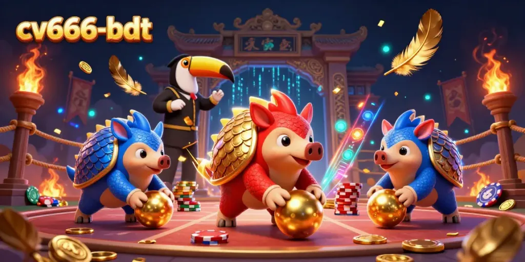Experience thrilling gameplay with cv666-bdt as rival pangolins compete amid golden coins and poker chips.