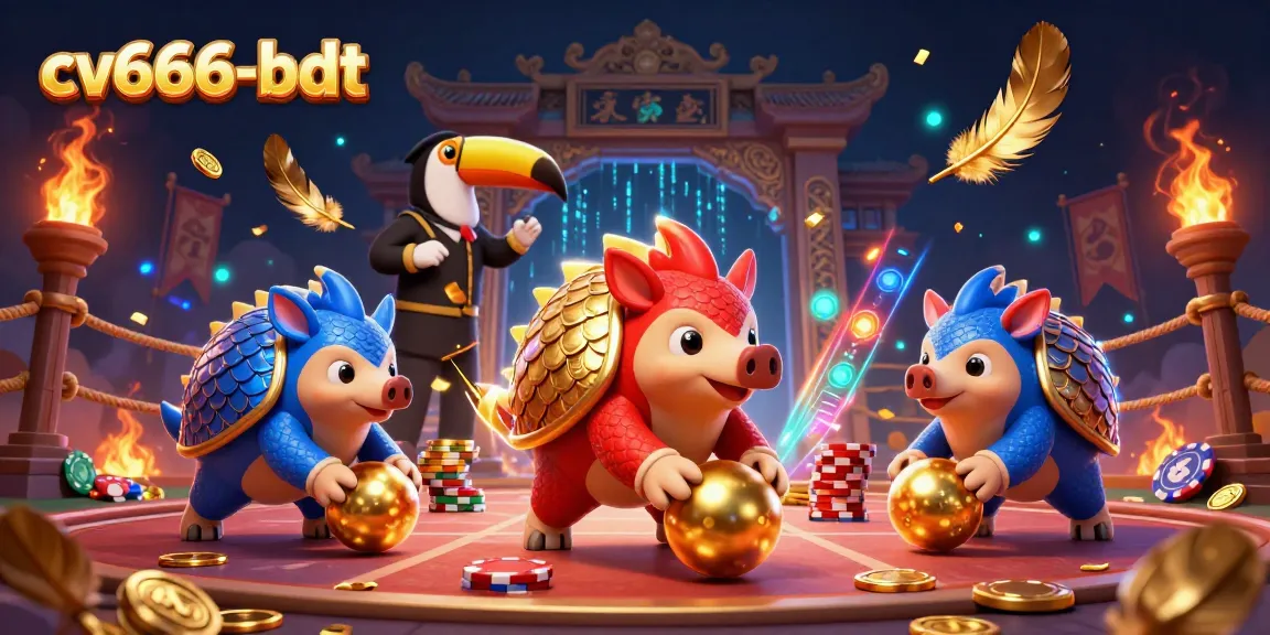 Experience thrilling gameplay with cv666-bdt as rival pangolins compete amid golden coins and poker chips.