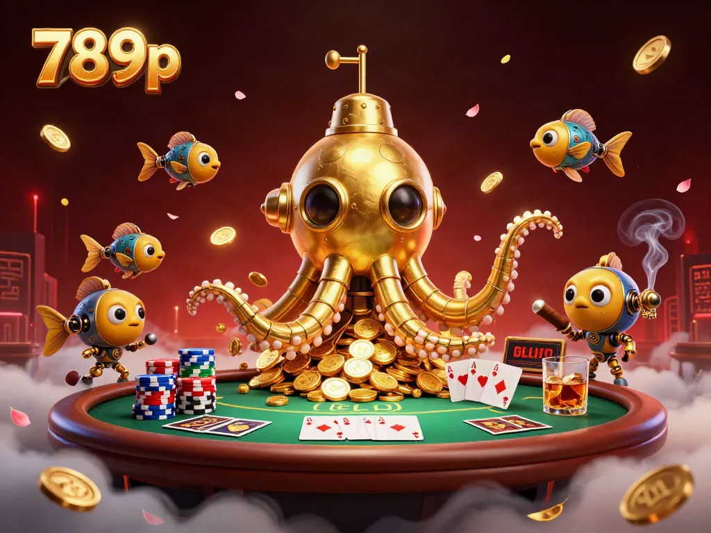 Experience thrilling action with the golden kraken submarine and poker scene in 789p casino.