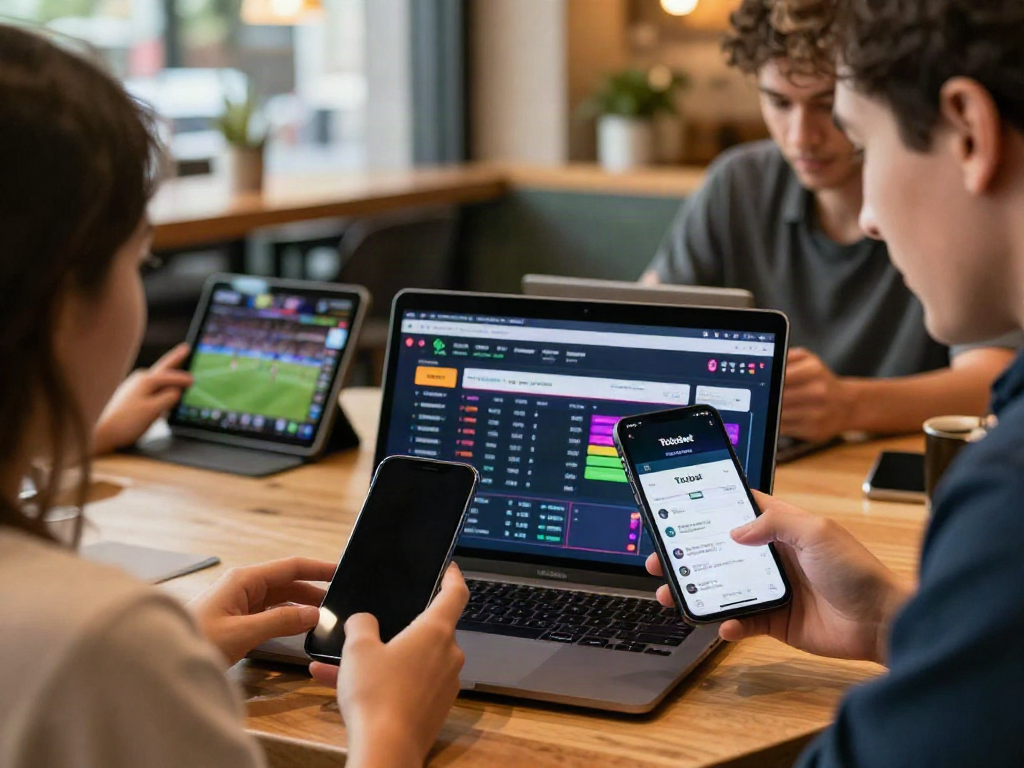 Excited user engaging with the Totobet mobile app at a coffee shop, showcasing vibrant betting options.