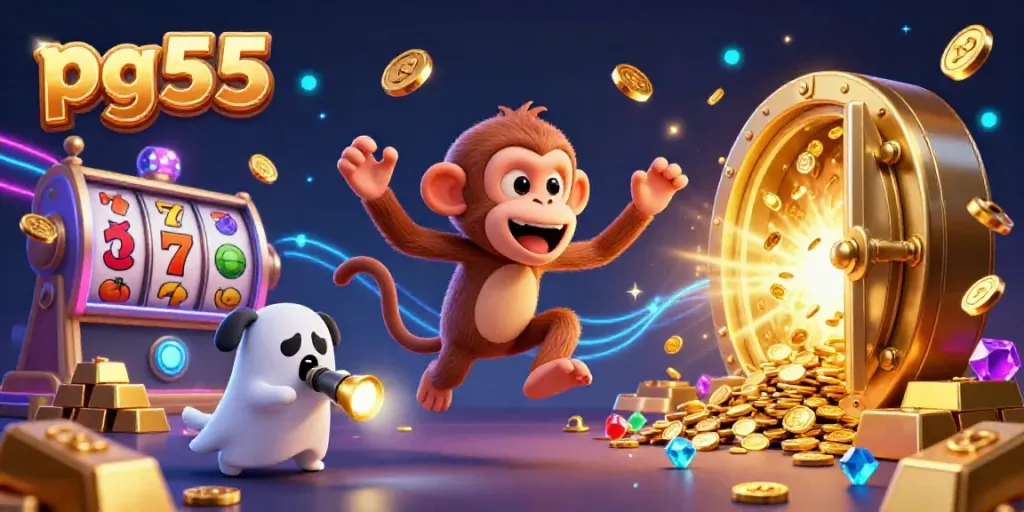 Engage with the vibrant pg55 casino experience featuring a poltergeist monkey juggling gold as a ghost-hunter puppy observes.