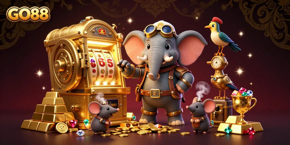 Experience exciting jackpots at GO88 with a steampunk elephant engineer and stunning treasures.