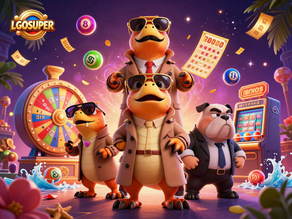 Join LGOSUPER’s vibrant casino world as raptors adventure to the VIP lounge amidst thrilling lottery elements.