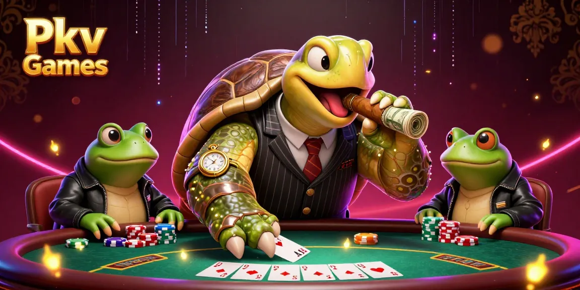 Engage with Pkv Games through a colorful 3D casino scene featuring unique characters and game elements.
