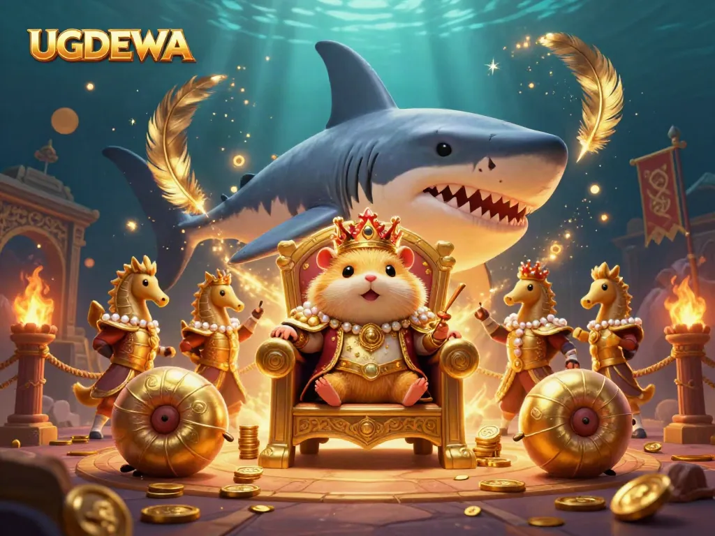 Experience thrilling moments with UGDEWA in a vibrant, action-packed underwater casino scene featuring unique characters.